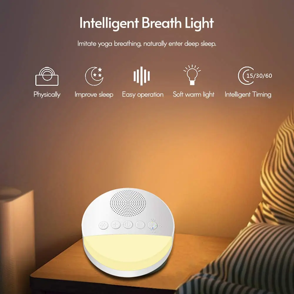 This white noise machine features six soothing sounds, including rain, forest, and ocean waves, to promote relaxation and better sleep for all ages.