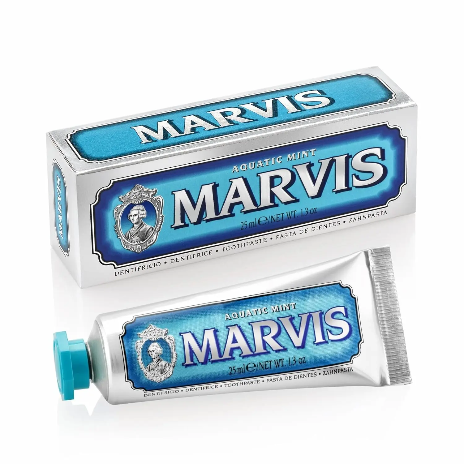A tube of Marvis Whitening Mint Toothpaste helps prevent tooth decay, fights tartar and plaque, and keeps breath fresh.