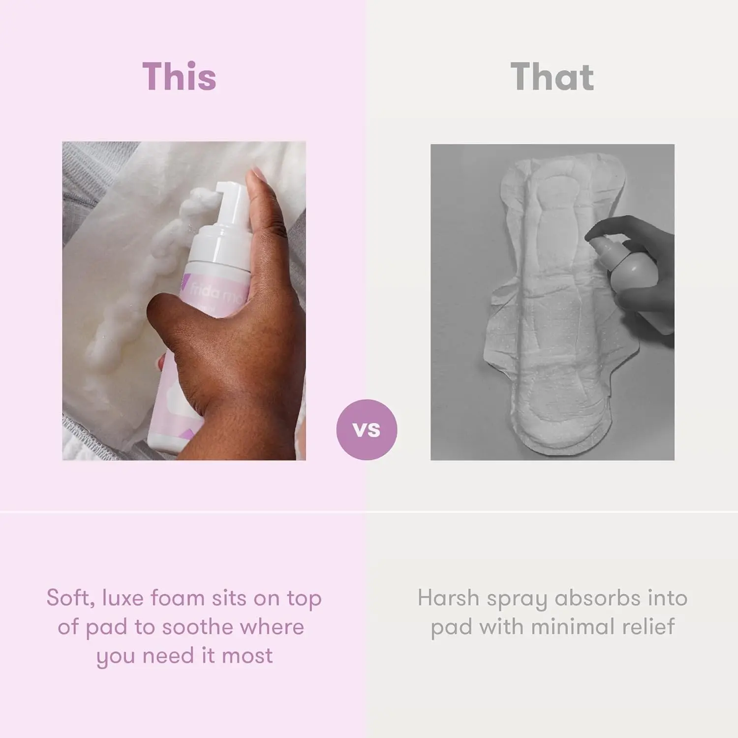 Frida Mom Witch Hazel Perineal Healing Foam provides cooling pain relief and hemorrhoid treatment after birth.