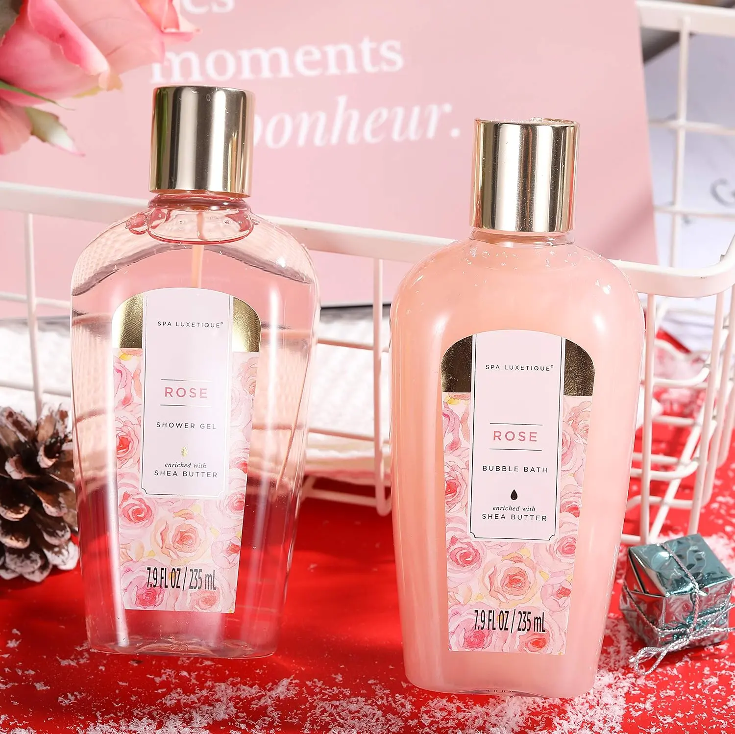 This 10-piece rose spa gift set for women is the perfect birthday gift, featuring sunflower and rose oil infused skincare items including bath bombs, lotion, and shower gel, all packaged in a high-value tote bag.