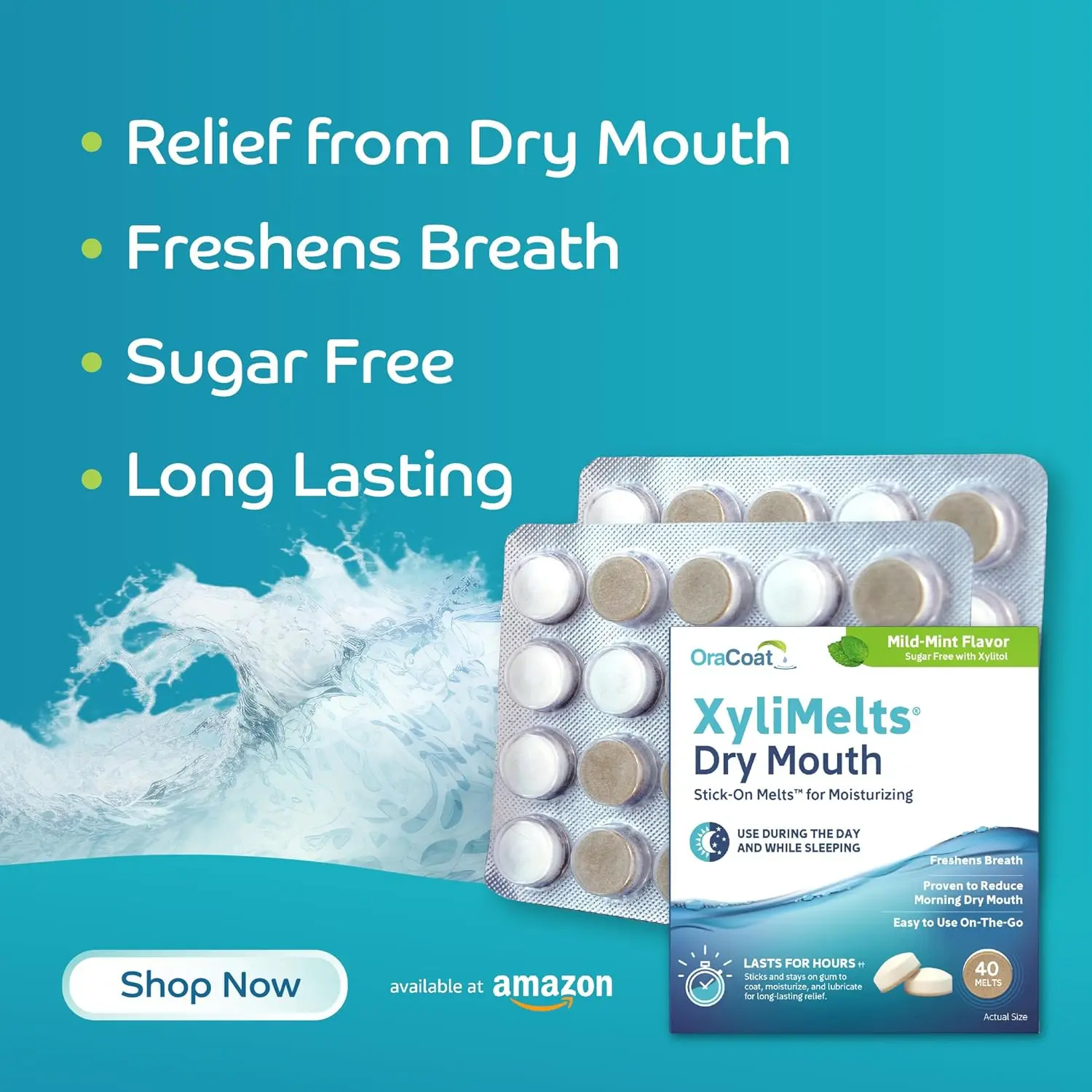 XyliMelts M size 40 count dissolving discs provide relief from dry mouth.