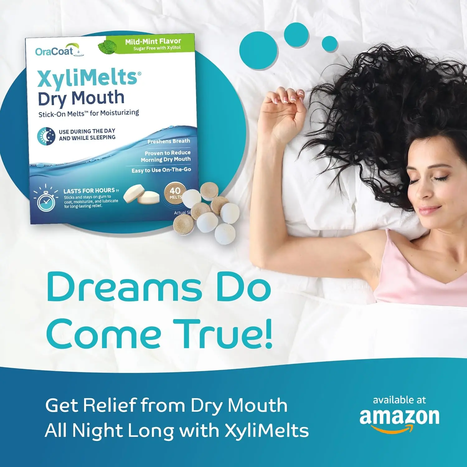 XyliMelts M size 40 count dissolving discs provide relief from dry mouth.