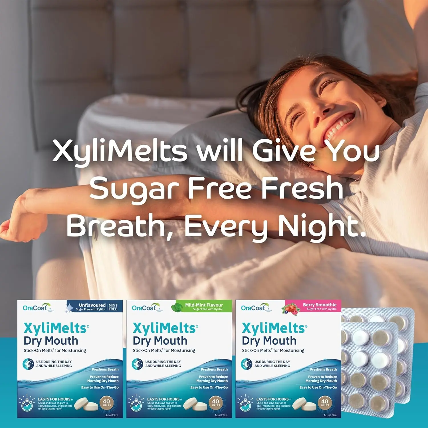 XyliMelts M size 40 count dissolving discs provide relief from dry mouth.
