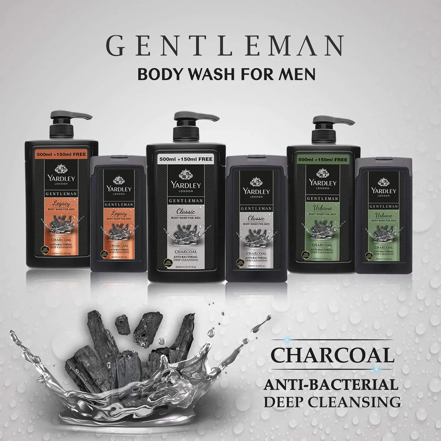 This pack of three Yardley Gentleman body washes provides a deep cleanse with antibacterial properties, featuring Classic and Legacy scents for a refreshed and revitalized skin.