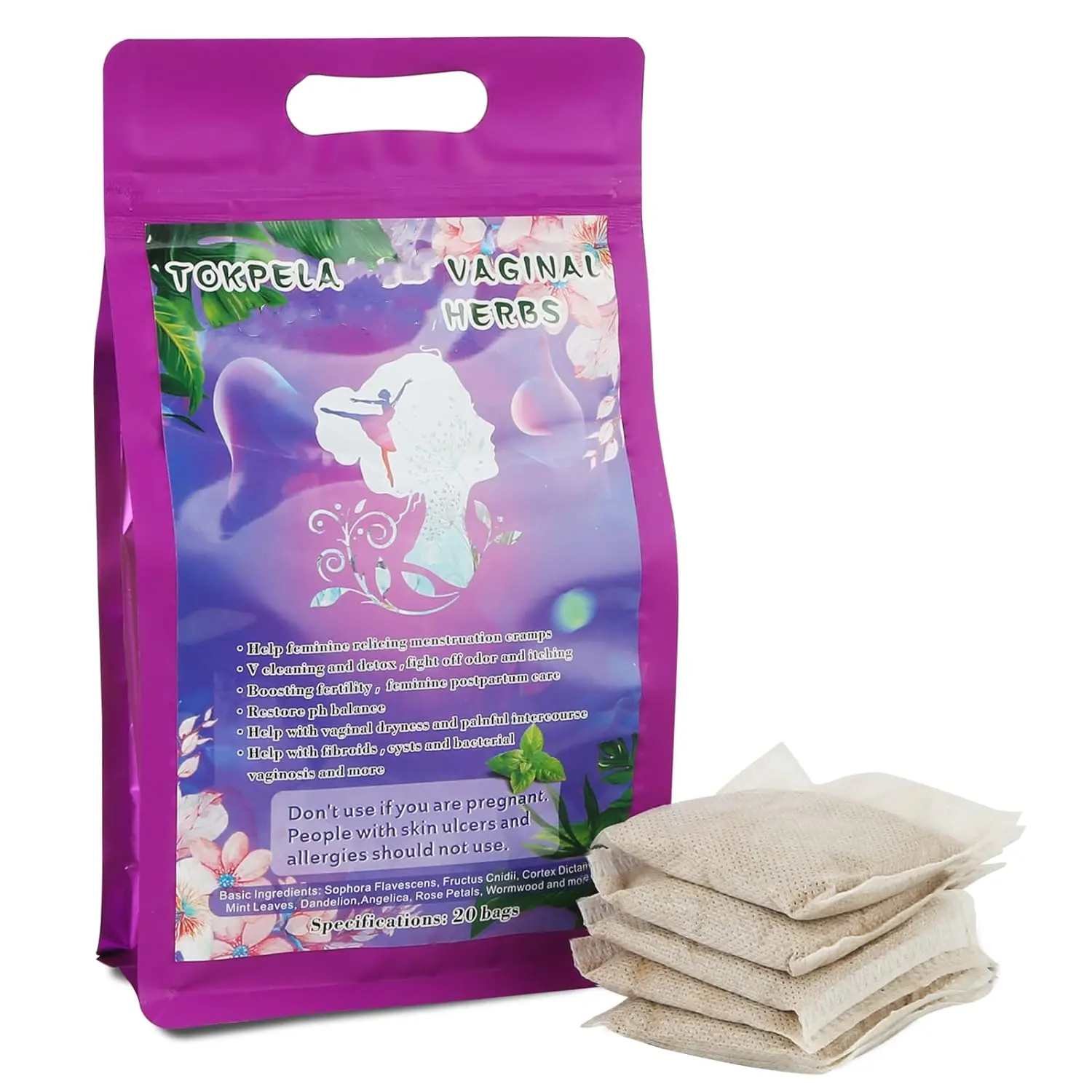 Natural yoni steaming herbs with wormwood and rose petals help with feminine cleansing, odor, pH balance, and postpartum care, conveniently packaged in individual filter bags for up to 20 steams.