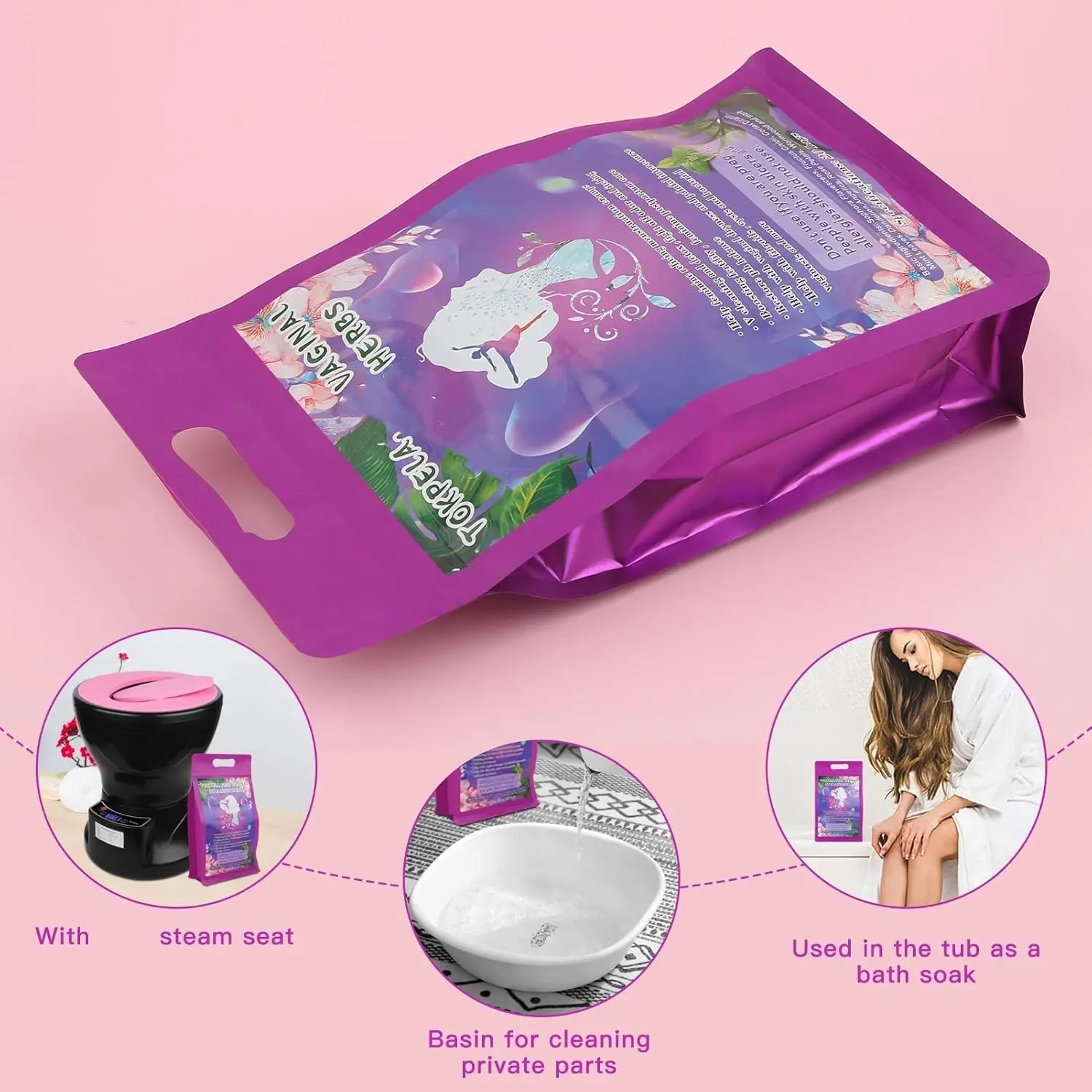 Natural yoni steaming herbs with wormwood and rose petals help with feminine cleansing, odor, pH balance, and postpartum care, conveniently packaged in individual filter bags for up to 20 steams.