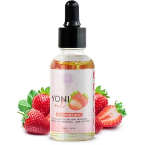 This organic yoni oil moisturizes and balances pH while controlling odor and soothing ingrown hairs, leaving a light strawberry scent for all-day feminine freshness.