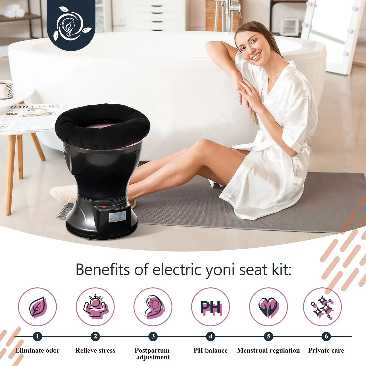 This yoni seat kit includes steaming herbs, a U cushion, and an electric v steam seat for convenient and comfortable at-home feminine care.