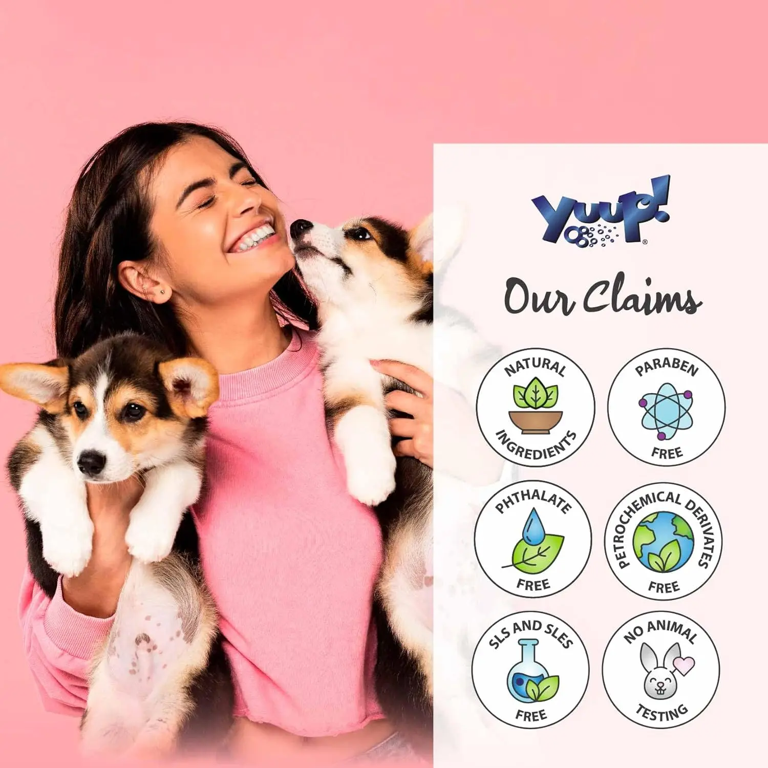 YUUP! puppy grooming kit from Italy including gentle shampoo, detangling conditioner, and conditioning water fragrance spray for all breeds and hair types.