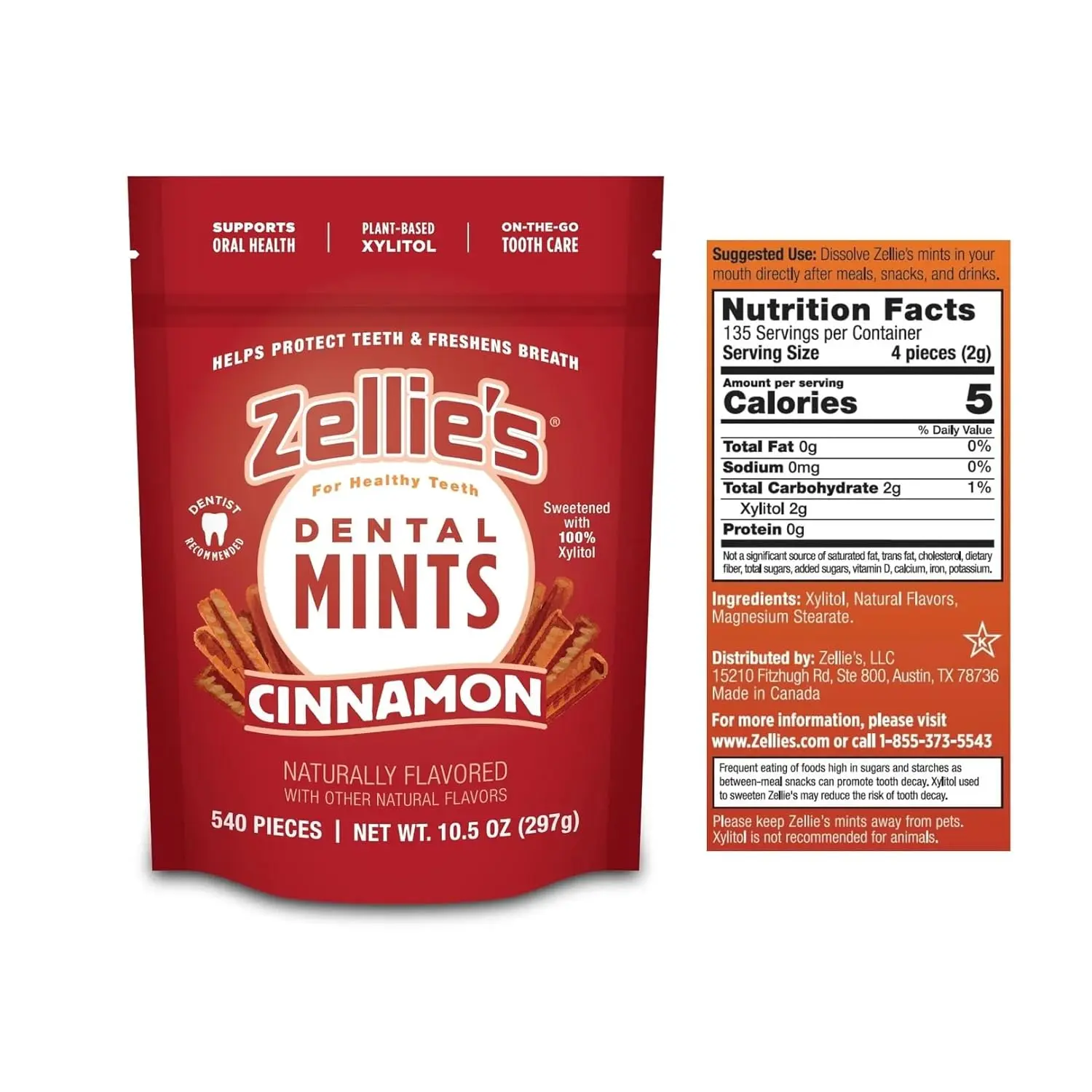Zellies cinnamon breath mints made with 100% xylitol are a delicious and effortless way to support your oral health on the go while keeping your breath fresh.