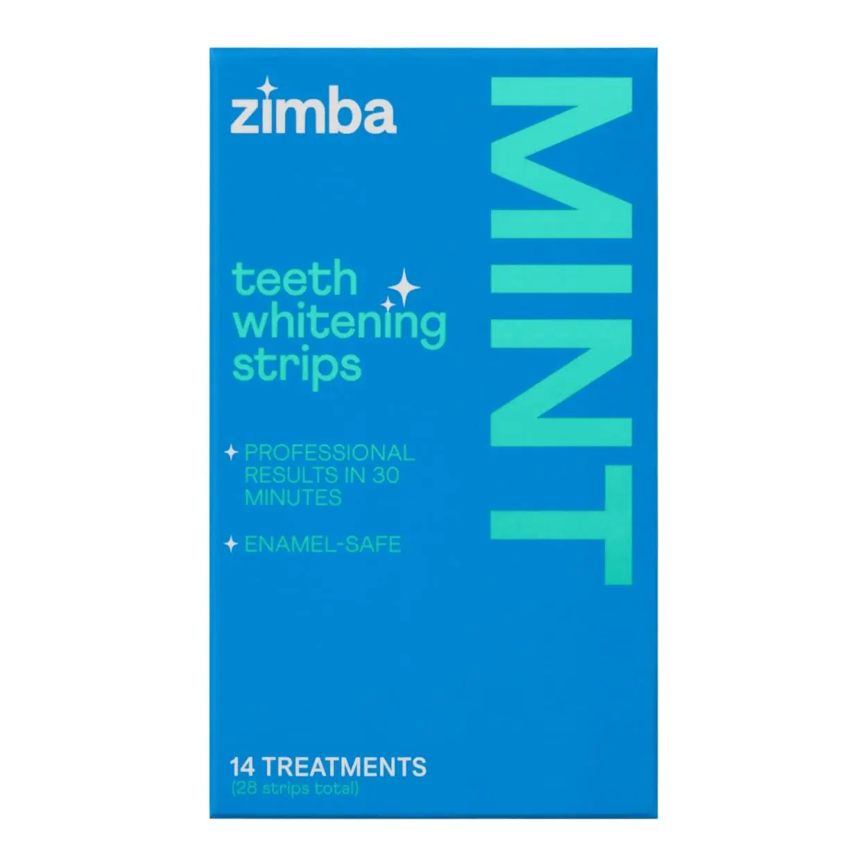 ZIMBA mint flavored teeth whitening strips gently and effectively remove stains, with natural ingredients and reduced sensitivity for a brighter, whiter smile.