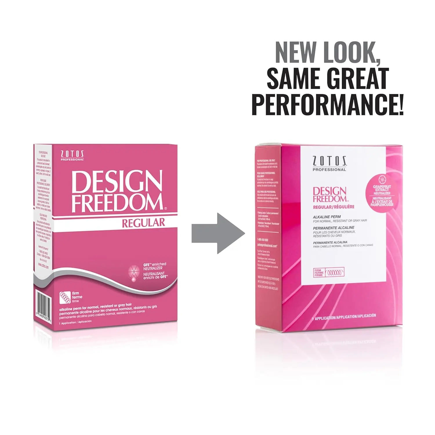 Zotos Design Freedom Regular Alkaline Perm provides creative flexibility, locking in curls while providing shine and manageability with grapefruit extracts.