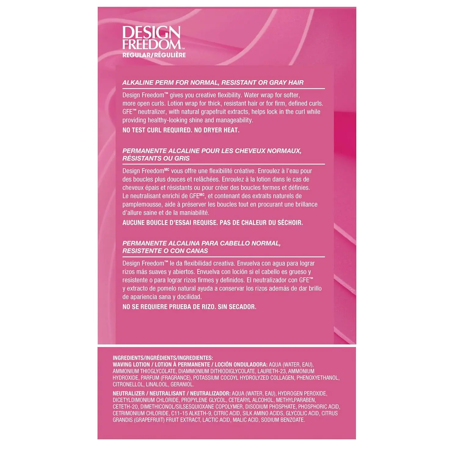 Zotos Design Freedom Regular Alkaline Perm provides creative flexibility, locking in curls while providing shine and manageability with grapefruit extracts.